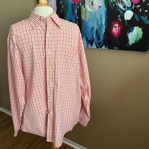 Land's End Pink and Orange Plaid Men's Button-Down Shirt, Size 17
